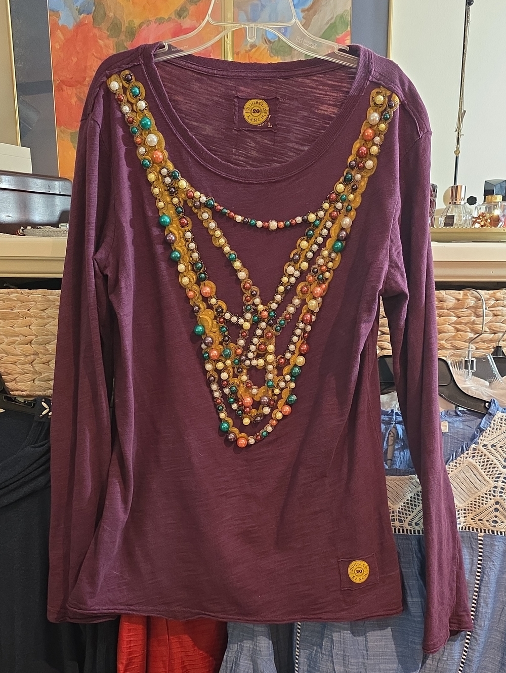 Double D Ranch Long Sleeve Beaded Shirt Rodeo Parade Cowgirl Size L Womens